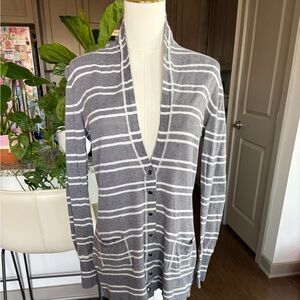 Gray & White Striped Button-Up Cardigan